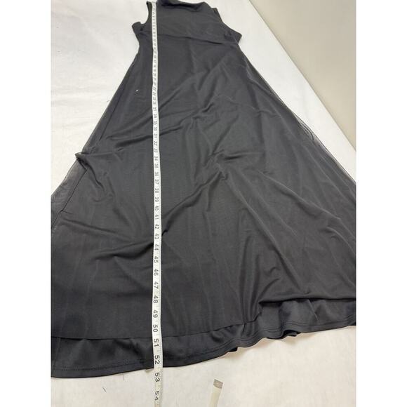 Whimsigoth Vince Camuto Black Sheer Mock Neck Maxi Dress Small Ethereal Romantic - Picture 4 of 10